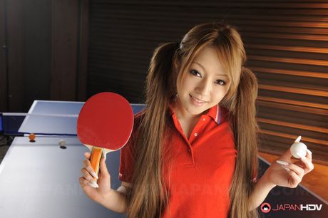 Innocent looking ping pong player Ria Sakurai shows her boobies